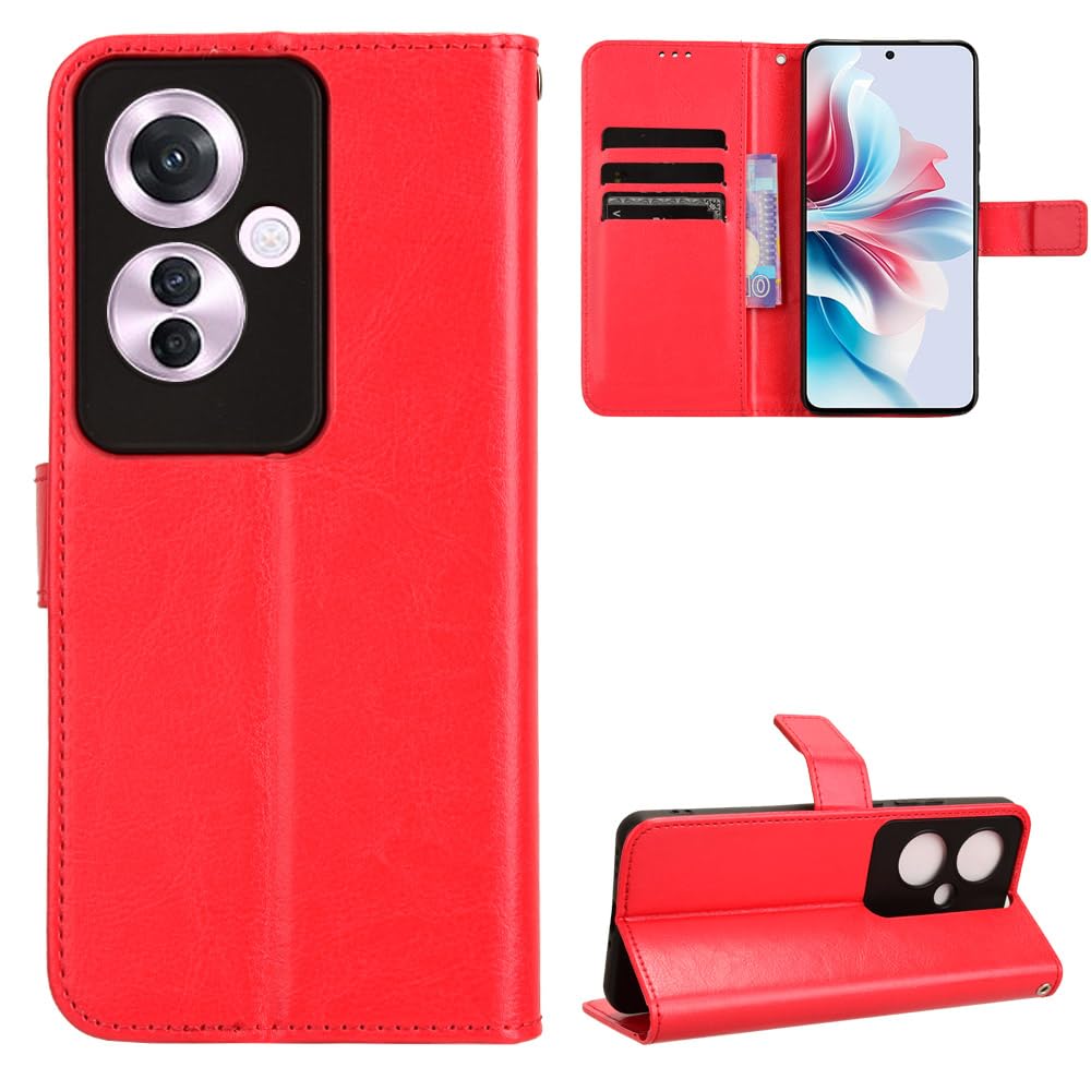 OPPO F25 Pro 5G Case [Wallet Case] [Kickstand] [Card Slots] [Magnetic Flip Cover] Compatible with OPPO F25 Pro 5G Smartphone(Red)