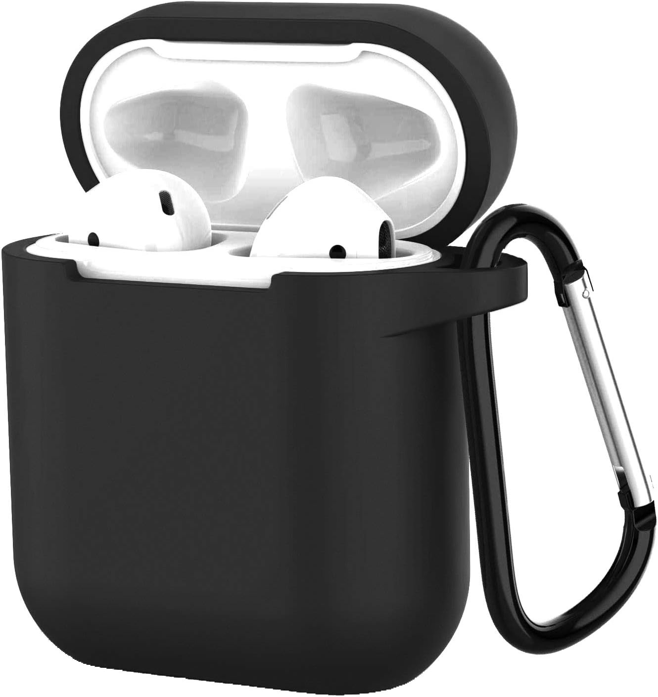 Compatible with AirPods Case Cover, Soft Silicone Protective Case Cover with Keychain Men Women [Front LED Visible]-Black