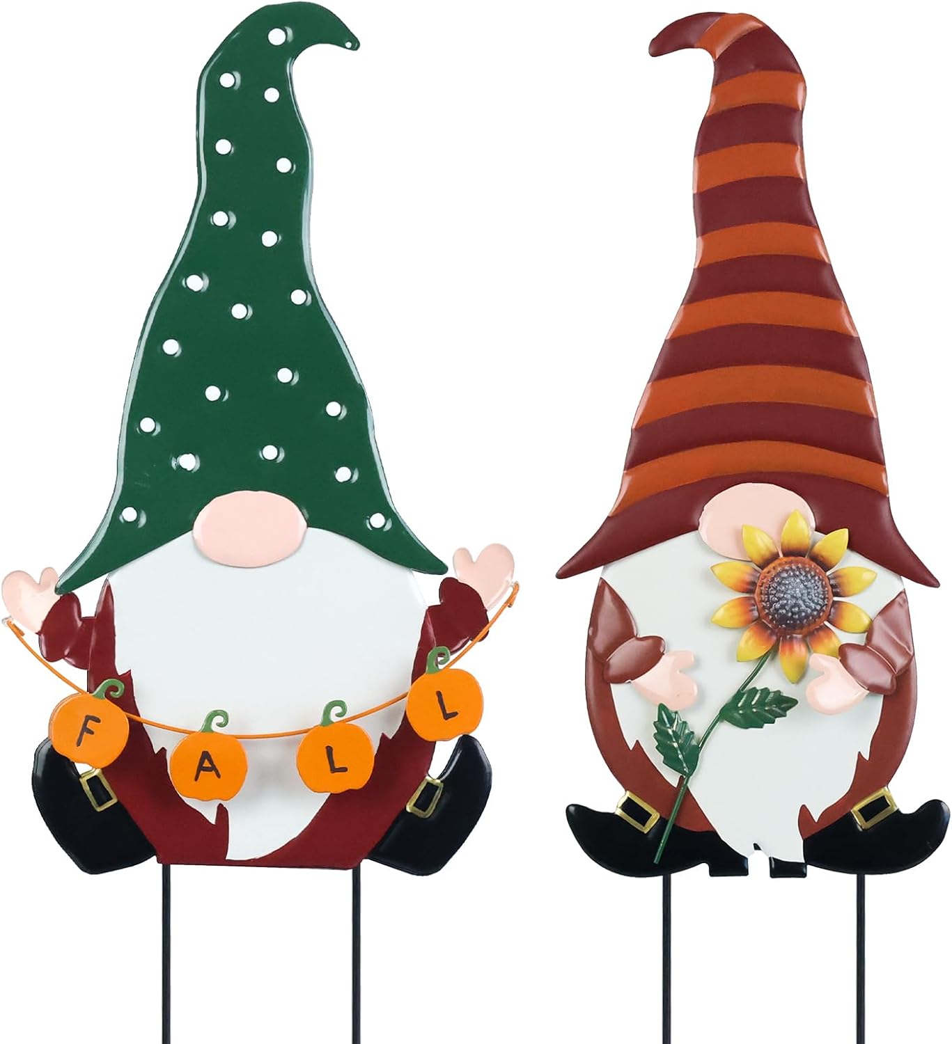 Decorative Garden Stakes - YEAHOME Fall Decorations for Home Outdoor, 2 Pack Gnomes Decorative Garden Stakes with Pumpkin & Sunflower for Fall Decor, Metal Yard Signs for Outside Garden Lawn Porch Thanksgiving Decorations