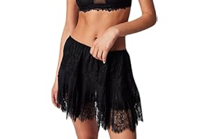PASSEC Women Y2K Black White Lace Mini Skirt Low Rise Half Slip Underskirt Ruffle Pleated Layered Flowy Short Skirts