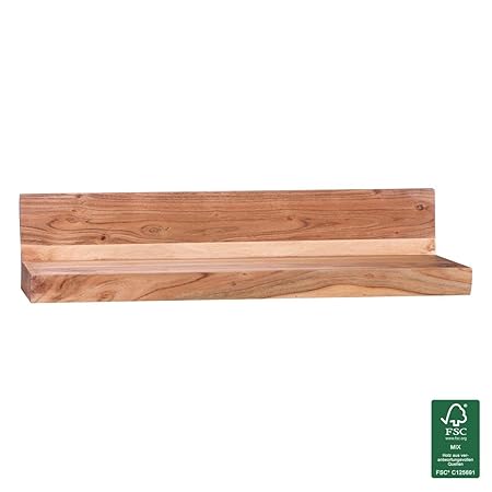 WOHNLING Wandregal Massiv-Holz Akazie Holzregal 80 cm breit Landhaus-Stil Hönge-Regal Echt-Holz Wand-Board Natur-Produkt Wand