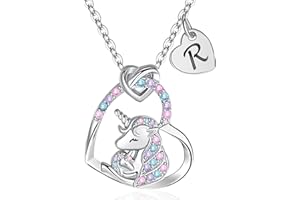 FLNEOO Unicorn Gifts for Little Girls Jewelry - 14K Gold Plated Unicorn Necklace With Initial Personalized Gifts for Preteen Girls Heart CZ Pendant Hypoallergenic Unicorns Jewelry Birthday Gifts for Girls