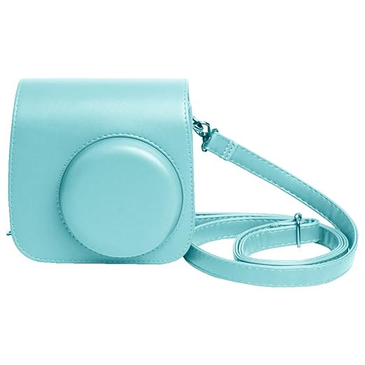 Shopizone Classic Vintage PU Leather Compact Case with Strap for Fujifilm Instax Mini 9/8 / 8+ (Ice Blue)