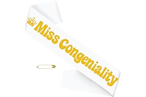 SKJIAYEE Miss Congeniality Pageant Sash, White Gold Halloween Costume Sash for Special Events or Occasions, Hallowmas Cosplay, Overall Best, Beauty Queen Accessories Supplies Gifts Jokes