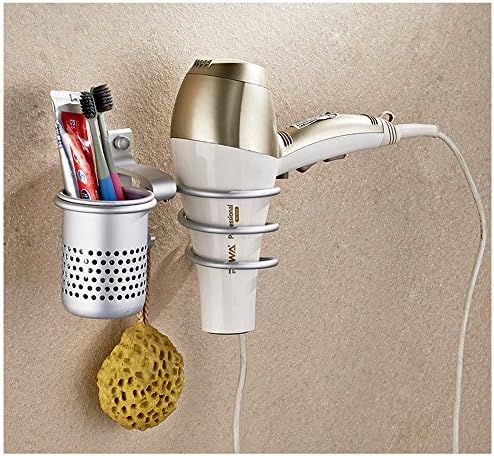 Latom Aluminum Wall Mount Spring Style Hair Dryer Holder, Rack Hair Dryer Storage Organizer, Shelf Rack with Cup and Bathroom Accessories Collection Set