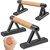 SELEWARE Wood push up bars Parallettes bars Anti-slip Handstand Bars for Calisthenics, Fitness, Floor workouts Solid Wood with Sturdy Metal Bracket, Support 600 lbs
