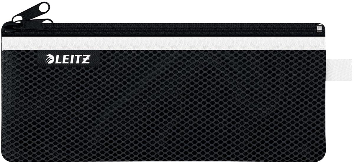 Leitz Wow 2-Pocket Pencil Case, Nylon Zip, Washable, Medium (21 x 8.5cm) - Black, 40120095