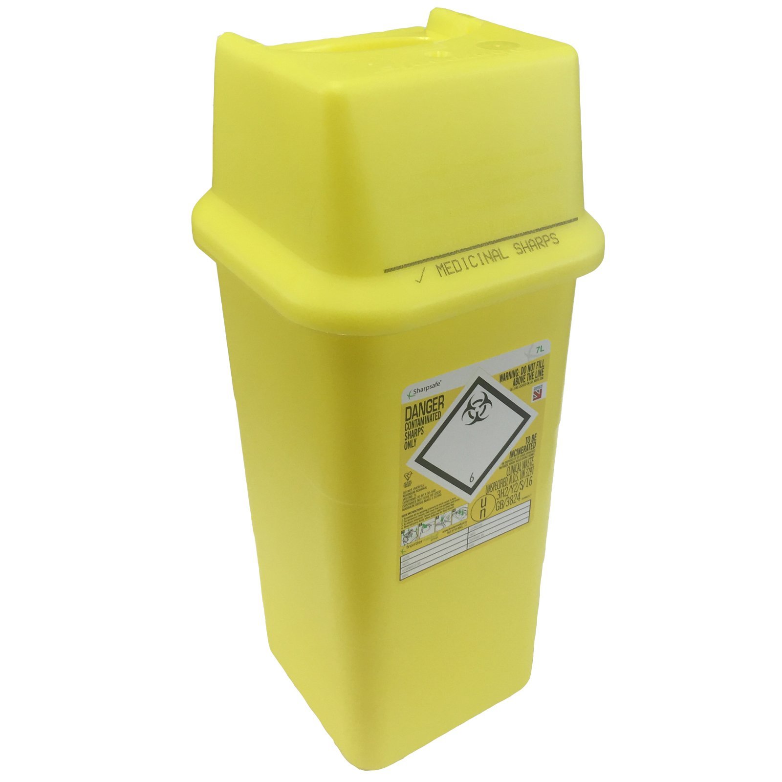 7L SHARPSAFE YELLOW BIO HAZARD BLADE SYRINGE NEEDLE CLINICAL LABELLED WASTE SHARPS BOX BINS