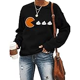 QIANRUO Pumpkin Pie Sweatshirt Women Casual Long Sleeve Thanksgiving Pullover Sweater Thankful Gift Shirt Fall Pullover Tops