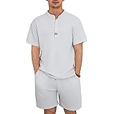 VahRuta Mens 2026 Summer Outfits Henley Shirt and Short Sets 2 Piece Sets Comfy and Soft Vacation Pajamas Set