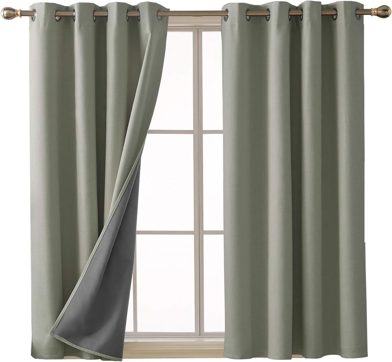 Deconovo Grey Blackout Curtain Panels with 3 Pass Coating Thermal Insulated Sound Reducing Bedroom Curtains 52x54 Inch 2 Panels