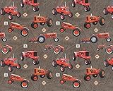 Allis Chalmers Tractor Fabric, Tractor Toss, Brown, Sold by the Yard