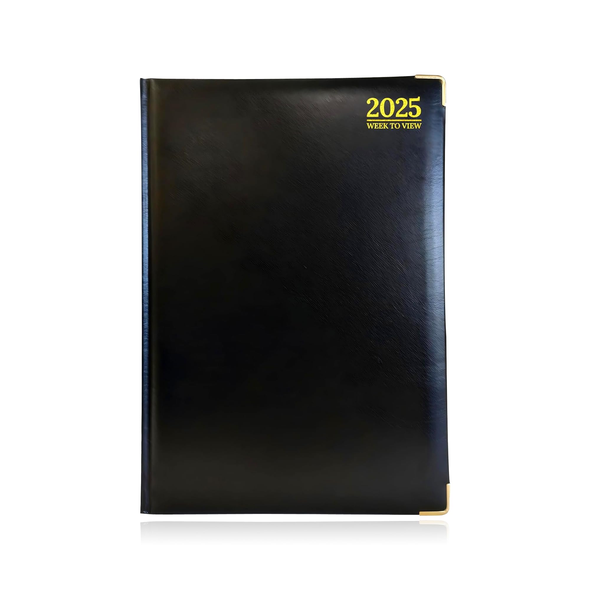G4GADGET Premium 2025 Diary Week on Two Pages View FSC-Certified 80GSM Paper Gilt Edges A4 Black 30cmx21cm