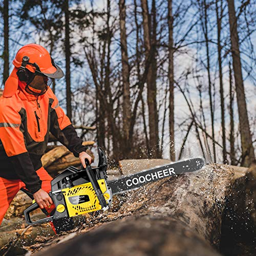 COOCHEER Chainsaw, 62CC 20" Gas Powered Chainsaw with 2 Stroke Handed