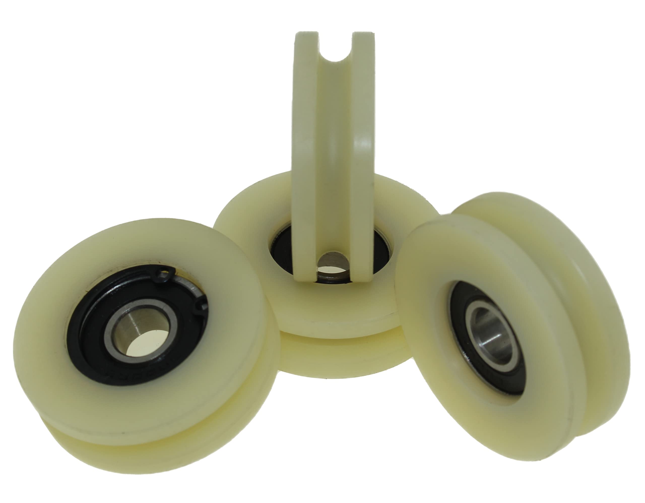 Pack of 4 x Nylon Pulley Wheels with 6 mm Round Groove 45 mm Diameter 10 mm bearing 50 kg Capacity Precisely Machined in the EU (45-6-10)