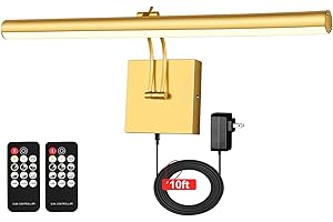 NEWREACH 16.53" Plug-in LED Picture Light with Remote, Dimmable Painting Frame Light with3000K, 980LM, CRI95, Book Light for Home Wall Art Mirrow, Gold