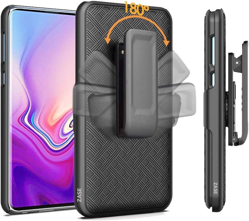 Galaxy S10 Plus Holster Case, ZASE Belt Clip Case for Samsung S10+ Plus 6.4 Tough Rugged Armor Super Slim Protective Cover Defender Strong Belt Clip [Kickstand] (Black Holster Combo Case)