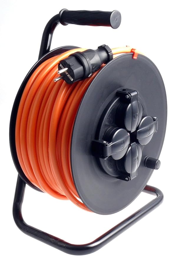 Profi Kabeltrommel outdoor IP44 Außen mit 4 Steckdosen H07BQ-F Pur-Leitung 3g2,5 40m schwarz