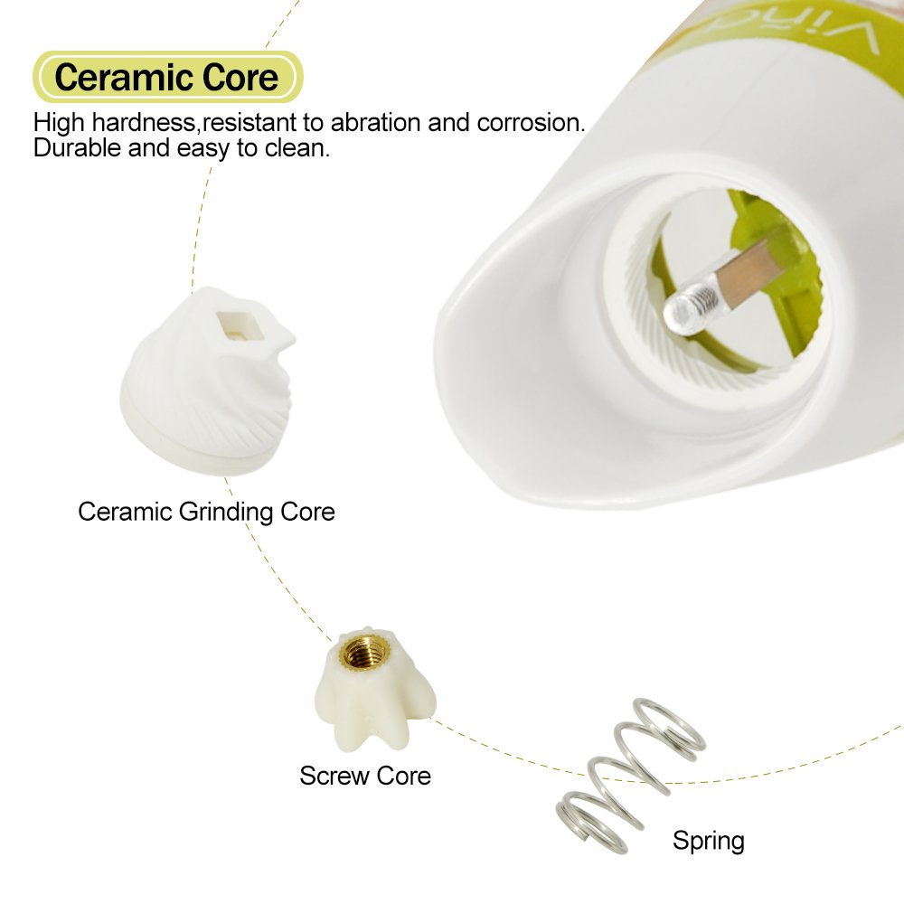 Vina Salt and Pepper Grinder Set with Matching Stand, Manual Salt and Pepper Shaker Mill , Adjustable Ceramic Grinding Mechanism - Free Garlic Roller As a Gift