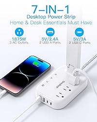 Power Strip with LED Desk Lamp, 3 Outlets 4 USB