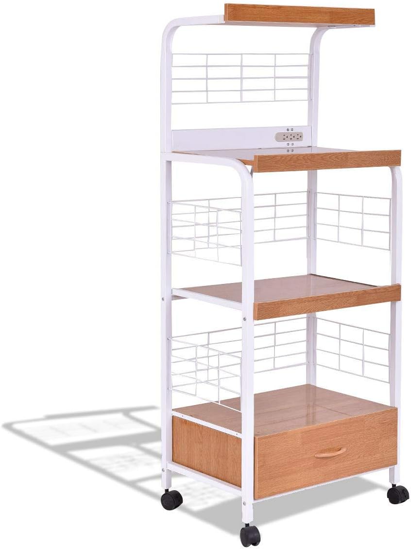 Best 3-Tier Rolling Kitchen Microwave Oven Stand Cart With Electric Outlet