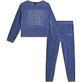 bebe Girls Jogger Set - 2 Piece Bling Velour Crewneck Long Sleeve Shirt and Jogger Pants - Girls Athletic Clothing Set (7-12)