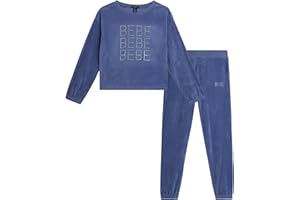 bebe Girls Jogger Set - 2 Piece Bling Velour Crewneck Long Sleeve Shirt and Jogger Pants - Girls Athletic Clothing Set (7-12)