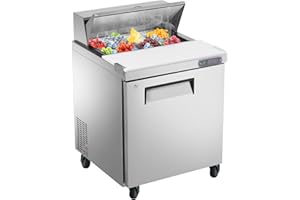 JINSONG 27" Stainless Steel Sandwich & Salad Prep Table, Commercial Refrigerated Food Prep Station with Cutting Board & 8 Pans, 7.4 cu. ft Fridge Salad Bar for Restaurants, Bars, Shops,delis