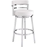 Armen Living Madrid 26" Counter Height Swivel Modern White Faux Leather and Brushed Stainless Steel Bar Stool