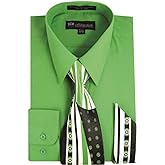 Milano Moda Men's Long Sleeve Dress Shirt with Matching Tie and Handkerchief SG21A