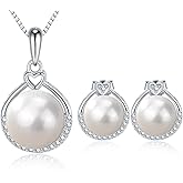 Nonnyl Sterling Silver Freshwater Cultured Pearl Jewelry Necklace Earrings Set For Women