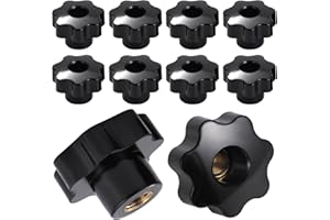 OCR 10Pcs 7 Star Through Hole Knob M10 Knurled Thread Clamping Knob, Star Shape Hand Knobs Black Plastic Screw-On Clamping Star Knob Handle