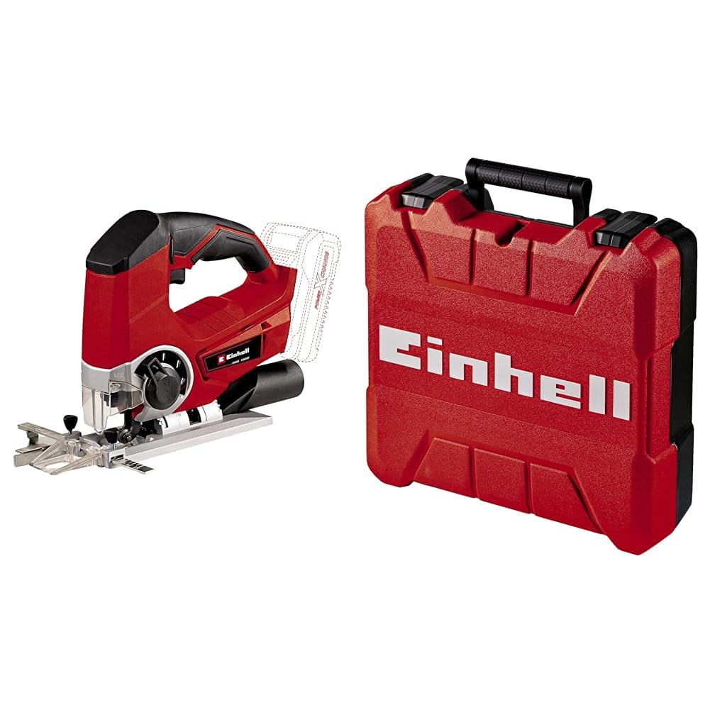Einhell TE-JS 18 Li Solo Power X-Change 18 V Cordless Lithium Jigsaw with Pendulum Action - Red with Einhell 4530045 E-Box S35/33 Storing Tools and Accessories