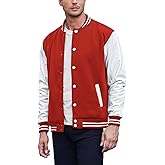 COOFANDY Mens Fashion Varsity Jackets Leather Sleeve Slim Fit College Baseball Letterman Bomber Coat