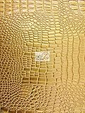 VINYL FAUX FAKE LEATHER PLEATHER EMBOSSED SHINY AMAZON CROCODILE FABRIC - Gold - 58