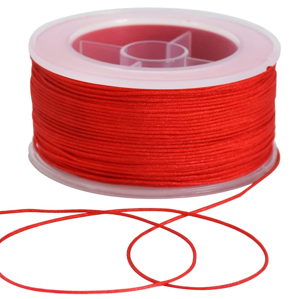 TONIFUL 0.8mm x 70 Yards Red Nylon Cord Satin String for Bracelet Jewelry Making Rattail Macrame Trim Cord Necklace Bulk Beading Thread Kumihimo Chinese Knot Craft