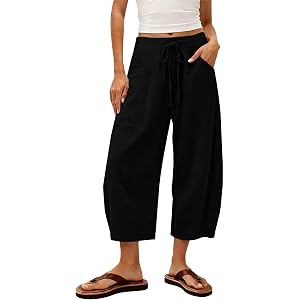 Wide Leg Cotton Linen Barrel Capri Pants, Baggy Cropped Palazzo Trousers for Womens Boho Summer Daily Outfits