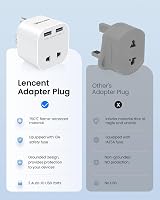LENCENT Shaver Plug Adaptor UK 2 Pin to 3 Pin 13A Fuse USB Ports view 5