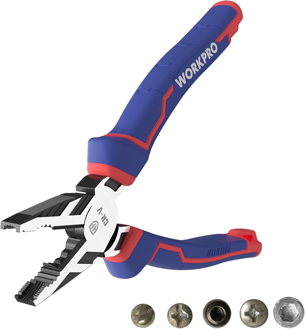 WORKPRO 200 mm Combination Pliers with Wire Cutter and Screw Extractor