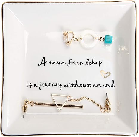 Amazon Home Smile ホームスマイル 指輪置き 小皿 女性へのギフトに 女友達への誕生日プレゼントに A True Friendship Is A Journey Without An End のメッセージ入り 収納用品 オンライン通販