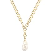 Aobei Pearl 18K Gold Plated Pendant Necklace for Women Dainty Gold Chain Choker Love Heart Disc Coin Pearl Cross Toggle Jewelry
