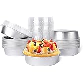 Beasea Mini Pie Tins with Lids, 20 Pack 4 Inch 8oz Disposable Creme Brulee Ramekins Silver Mini Small Aluminum Foil Pie Tart Cake Baking Pans Individual Round Containers Oven Safe for Baking
