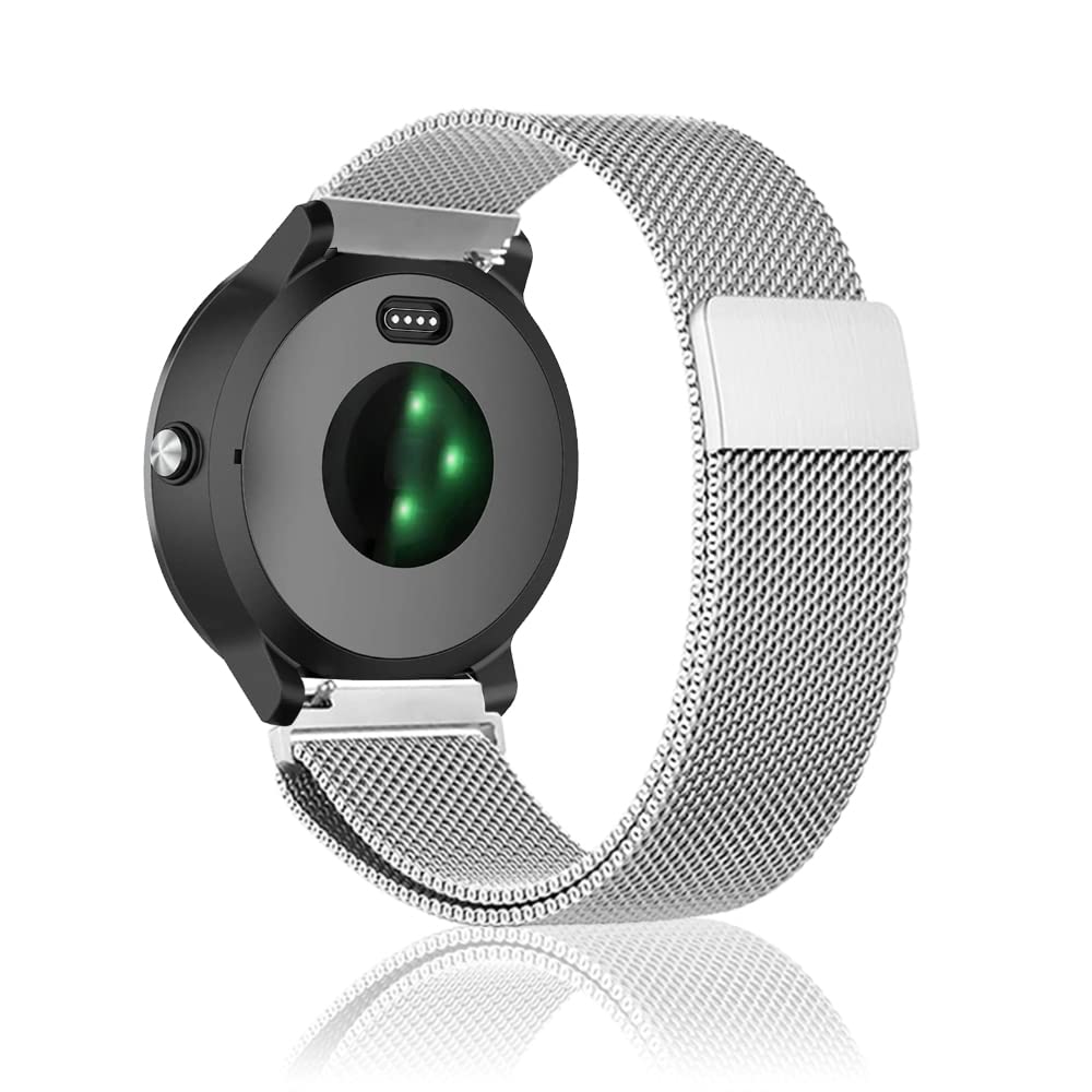 Niboow 20mm Strap for Garmin Vivoactive 6/Vivoactive 5/Vivoactive 3 music/Forerunner 165 Music, Stainless Steel Metal Watch Bands for Garmin Venu Sq 2/Venu 2 Plus/Venu Sq/Venu Sq Music - Sliver