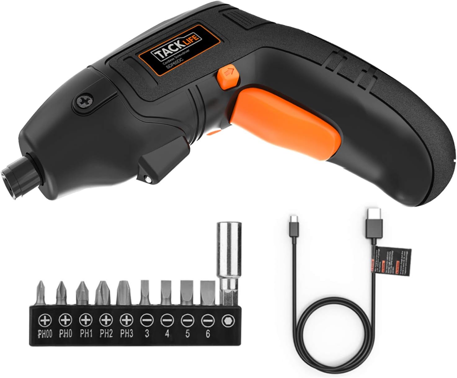 TACKLIFE Classic Electric Screwdriver, 3.6V Max Cordless Screwdriver Rechargeable with Micro USB, Front LED Light, 10 pcs Screwdriver Bits, 3 Battery Indicator, Compact and Lightweight Design-SDP60DC: Home Improvement