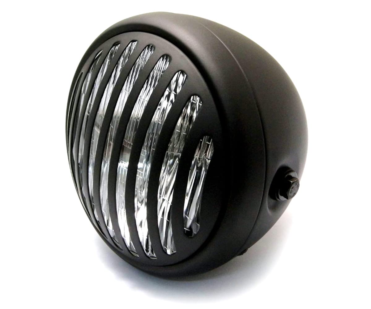 Alchemy Parts Motorbike 6.75" Matt Black H4 / 55W Headlight with Grill front for Cafe Racer Choppers