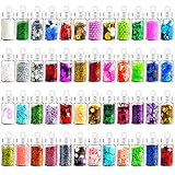 Eyeshadow Makeup Nail Art Pigment Glitter Dust Powder Set 48 Colors, 3D Cosmetic Decor, Mermaid Unicorn Decoration, Confettis, Rhinestones, Sequins Salon for Christmas, Halloween DIY Craft Designs