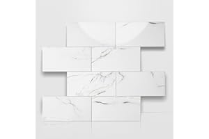 OYASIMI 10 Sheet Glossy Calacatta Gold Peel and Stick Backsplash, 12’’Luxury Ceramic Look Self Stick Subway Tiles, Waterproof Peel and Stick Wall Tiles for Kitchen and Bathrrom