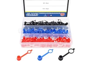 Glarks 180-Pieces M6(Red) M8(Yellow) M10(Black) Grease Zerk Fitting Caps Assortment Kit Brake Bleeder Screw Caps Dust Cover With Keeper