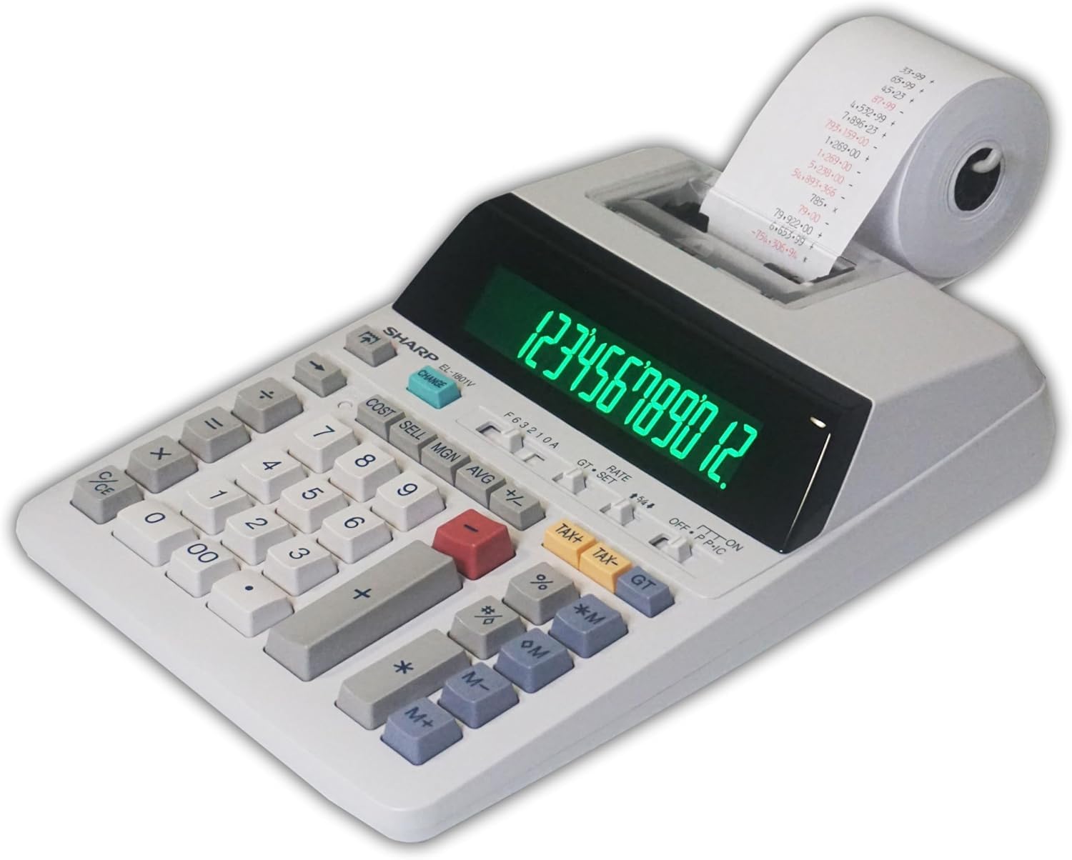 Sharp EL-1801V Ink Printing Calculator, 12-Digit LCD, AC Powered, Off-White, Ideal for Business & Office Use, Easy-to-Read Display & Durable Design