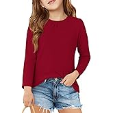 Haloumoning Girls Long Sleeve Tees Kids Casual Crewneck Pleated T Shirts Cute Fall Tops 5-14 Years